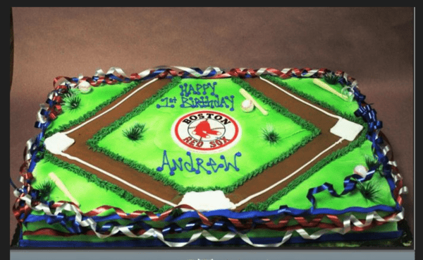 A boston red sox birthday cake with the name of andrew